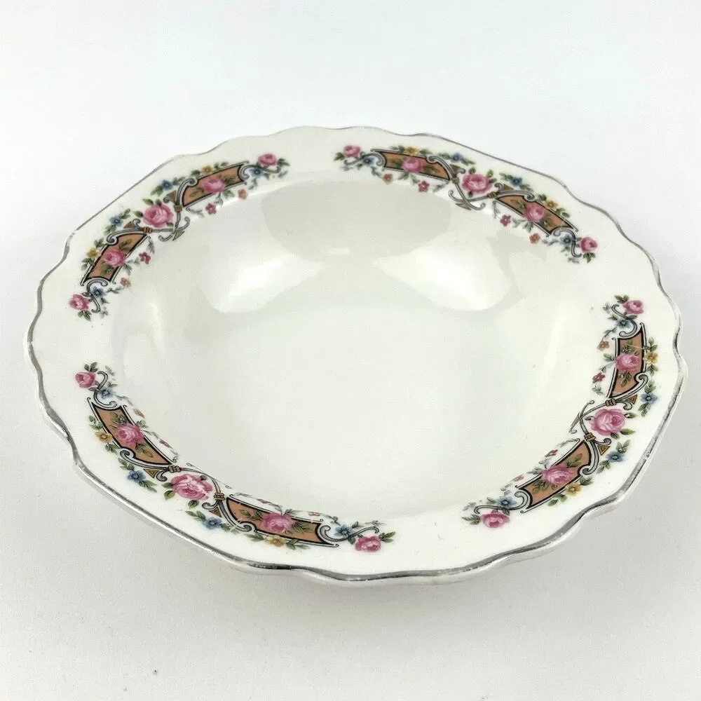 Vintage WS George Lido Dessert Bowl Flower Rim Silver Rim